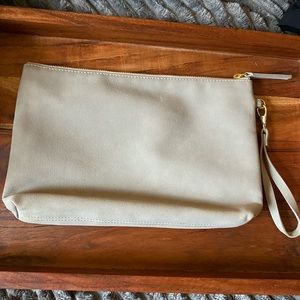 Light grey faux suede wristlet
